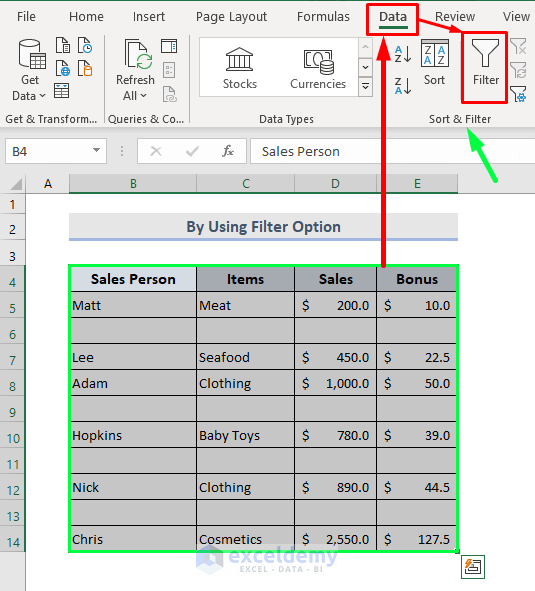 Remove Empty Rows Using the Filter Option