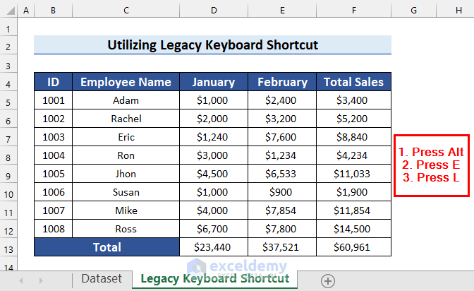 Utilizing Legacy Keyboard Shortcut to Delete an Excel Sheet