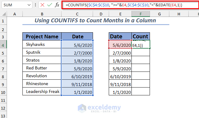 Using COUNTIFS and EDATE Function