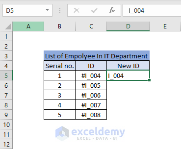 Writing ID without first character in the first cell