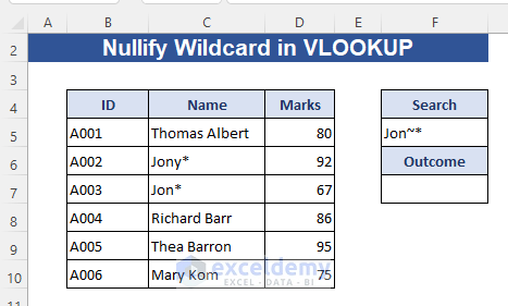 Nullifying the Effect of Wildcard Characters in Excel VLOOKUP