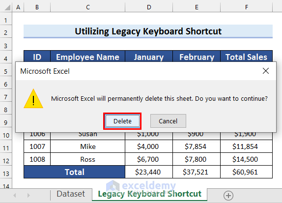 Prompt While Using Legacy Keyboard Shortcut