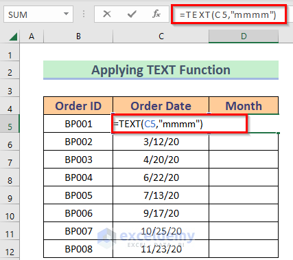 Use of TEXT Function to Convert Date to Month in Excel