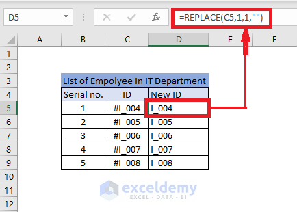 Removing first character from string in Excel using REPLACE function