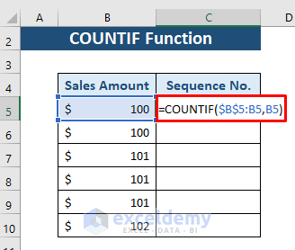 Write COUNTIF function to sequence number by group