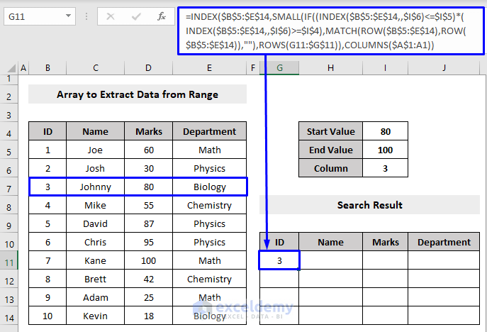 extract data from excel based on range criteria