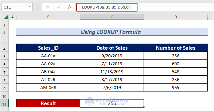Use LOOKUP Formula to Lookup Value in Column and Return Value of Another Column