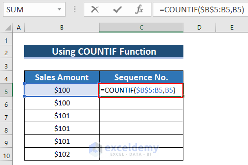  Using COUNTIF Function to Add Sequence by Group