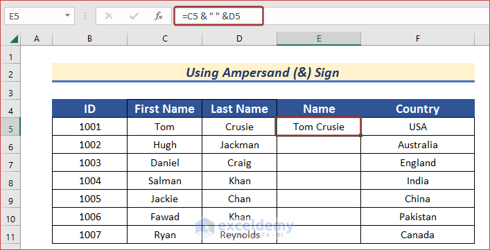 Use Ampersand (&) Symbol to Merge Rows and Columns
