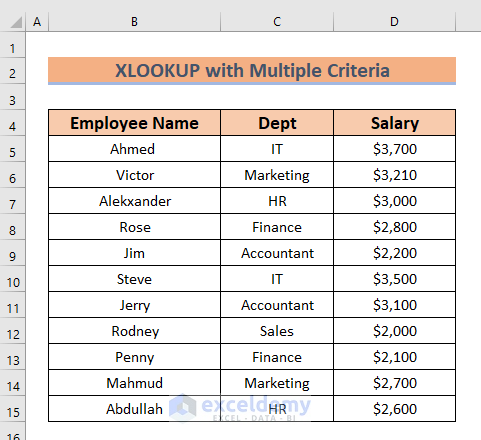 Dataset of XLOOKUP with multiple criteria