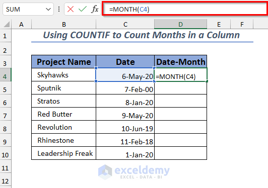 Using MONTH function