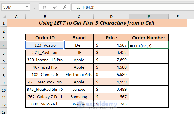 Using LEFT Function to Get First 3 Characters from a Cell