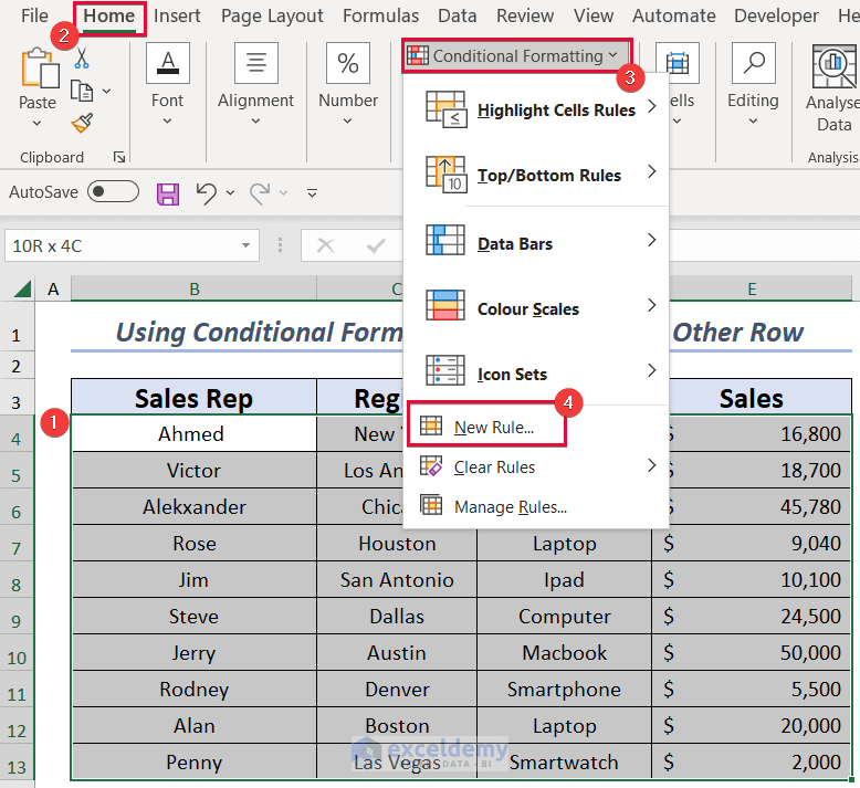 Selecting Conditional Formatting Select Every Other Row in Excel