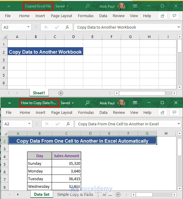 Two workbooks: copay data from one to another