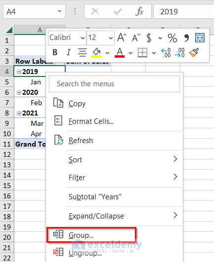 Use of Context Menu Bar in Pivot Table