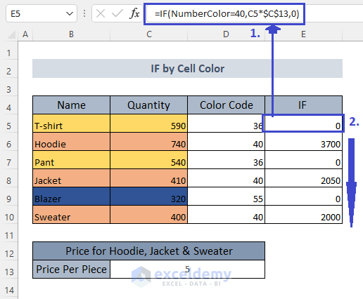 Result of IF formula by color code