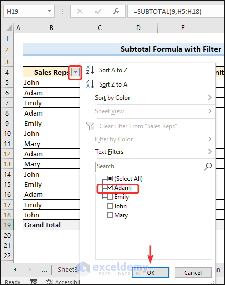 Filter row in Excel