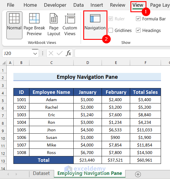Employing Navigation Pane to Delete a Sheet in Excel