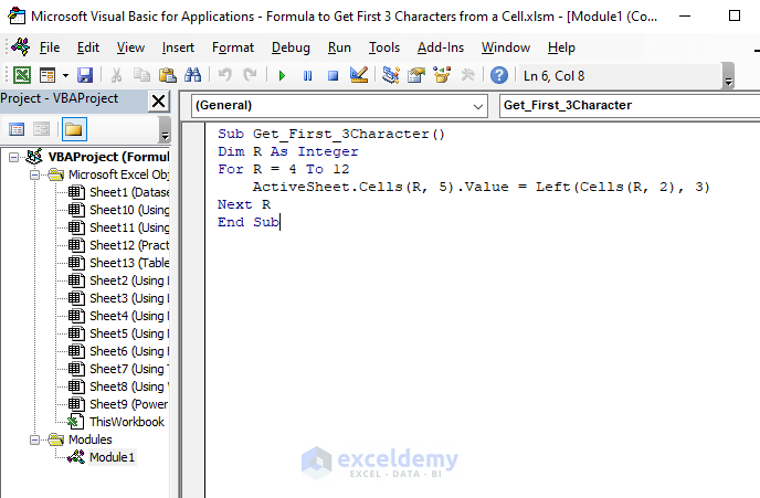 Using VBA to Get First 3 Characters