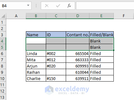 Blank rows showing at the top of the dataset