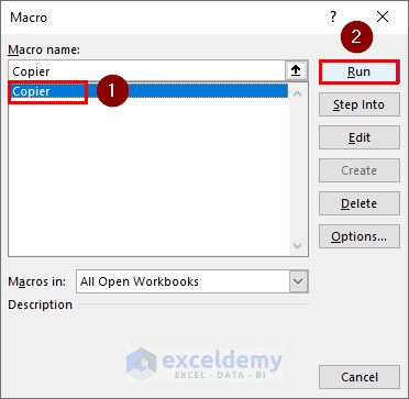 Opening Macro Box to Copy a Sheet in Excel