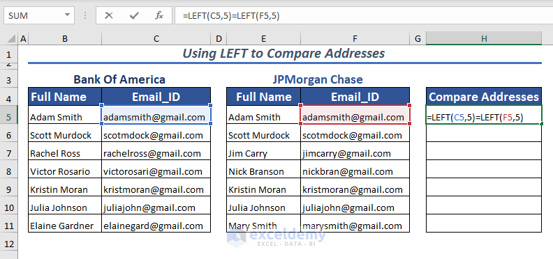 Using LEFT to Compare Addresses