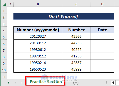 Practice Section to Convert Number to Date Format in Excel