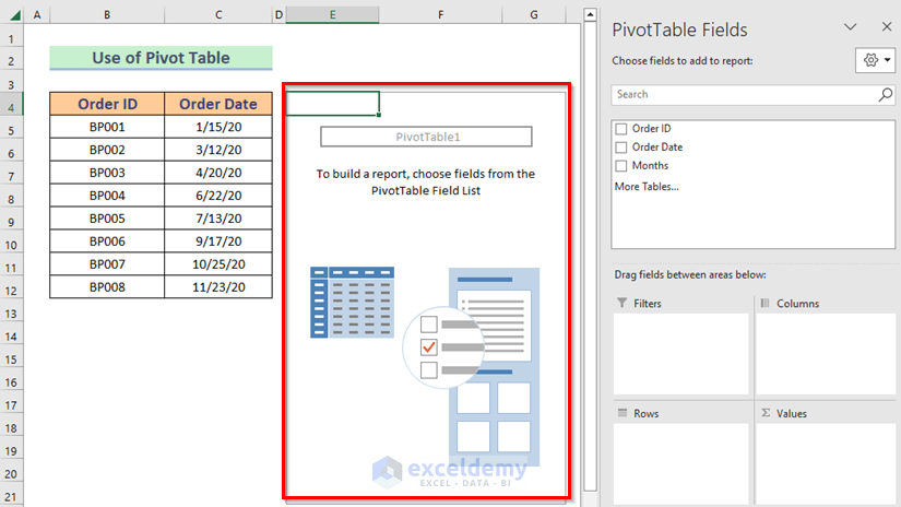 Inserted Pivot Table