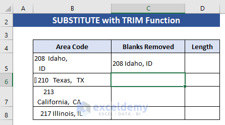SUBSTITUTE with TRIM Function to remove Blank Characters