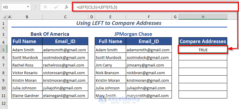 Using LEFT to Compare Addresses