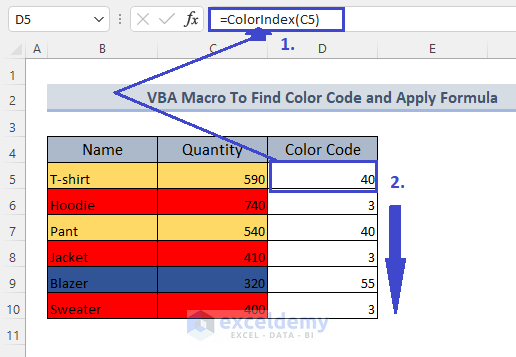 Color Index formula from VBA Code