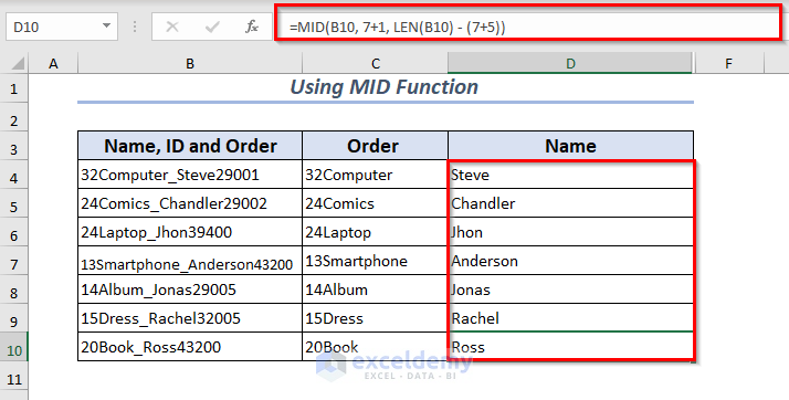 Using MID function to remove both left and right character