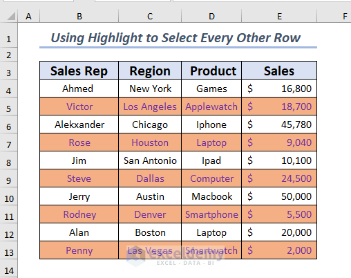 Using Highlight to Select Every Other Row in Excel