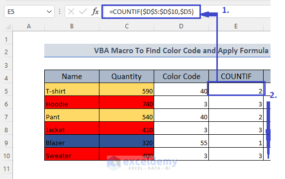 COUNTIF result for VBA macro color code