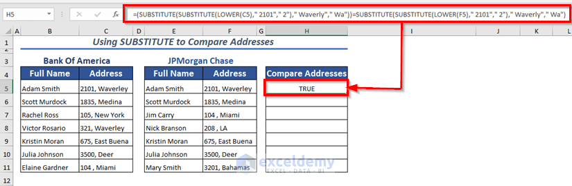 Using SUBSTITUTE to Compare addresses