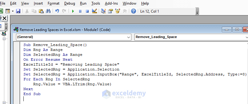 Write the code in Visual Basic Module