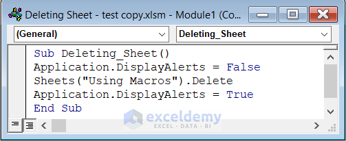 VBA Code to Delete a Sheet in Excel