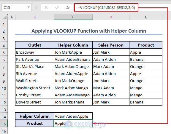 Adding helper column to vlookup multiple values