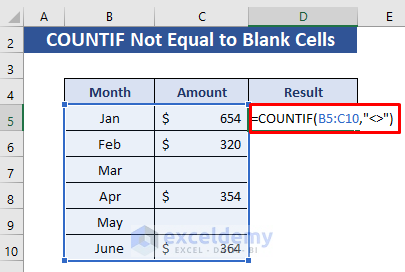 Write COUNTIF function not equal to blank cells
