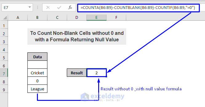 counta with criteria of without 0 and null value formula in excel