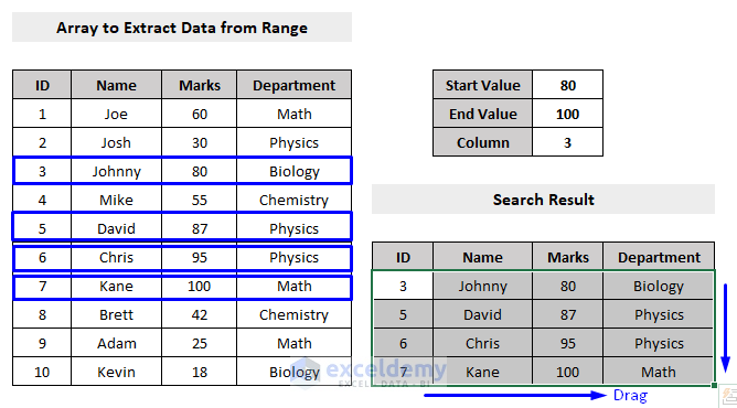 extract data from excel based on range criteria