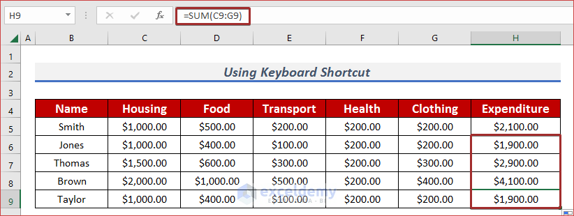 Excel Sum Formula Shortcut