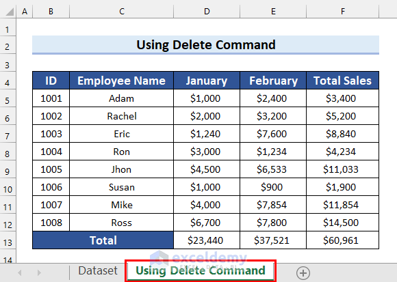 Creating Another Sheet Named Using Delete Command