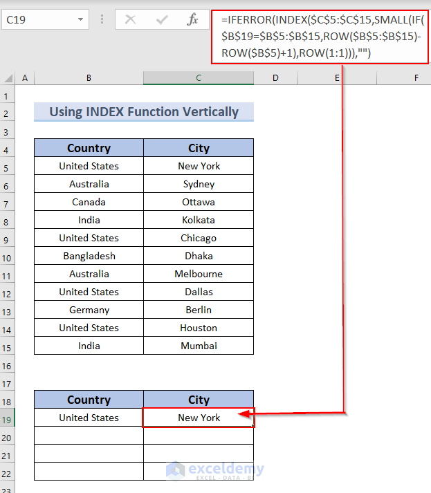 Applying Formula for INDEX Function to Match and Return Multiple Values Vertically in Excel