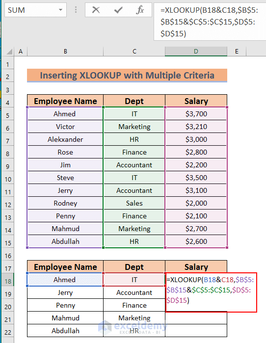 Inserting XLOOKUP with Multiple Criteria