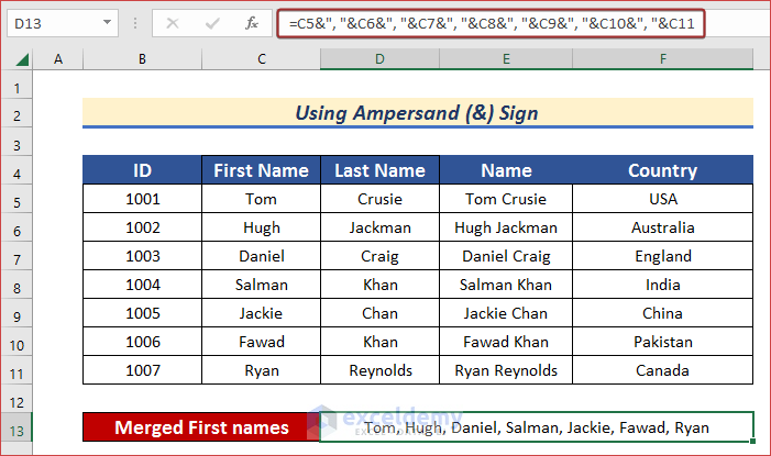 Use Ampersand (&) Symbol to Merge Rows and Columns