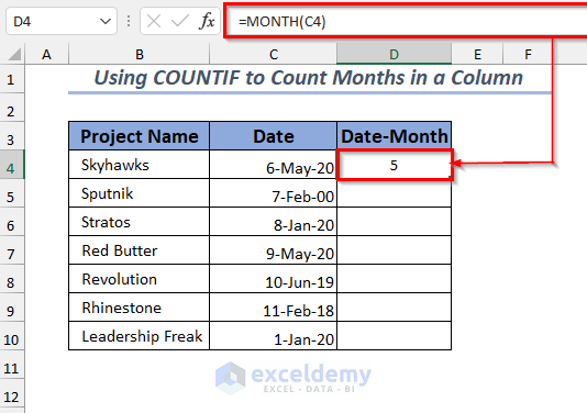 Using MONTH function