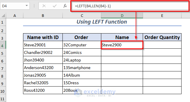 Using left Function to remove right characters