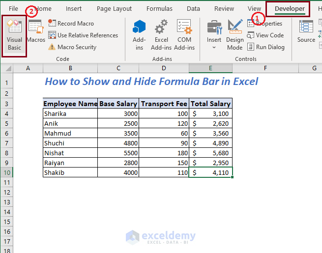 Show Formula bar using VBA