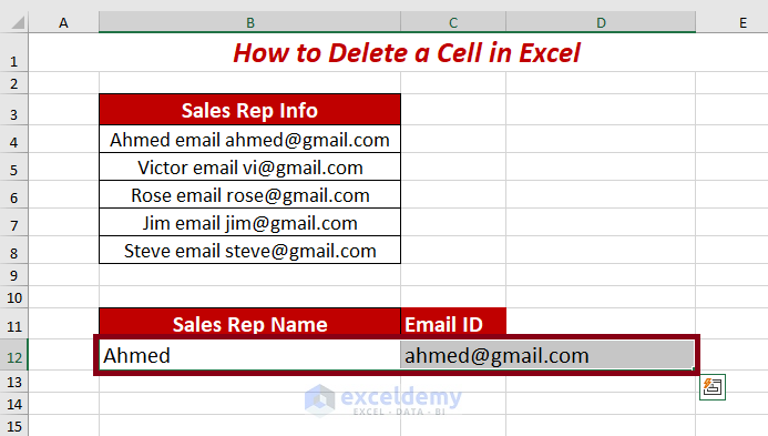 A cell is deleted using shift cells left
